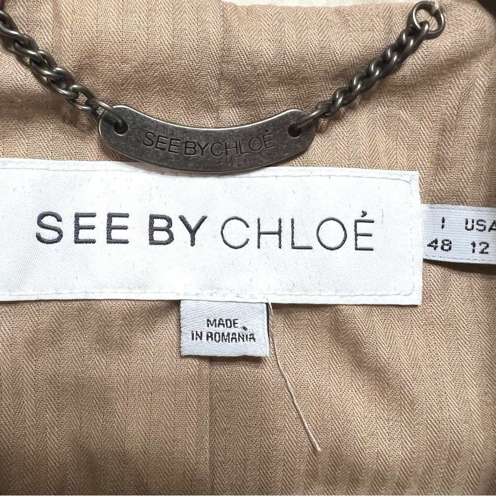 See By Chloe Tan & Cream Natural Flax Cotton Button Front Casual Jacket Coat 12 - Picture 13 of 13